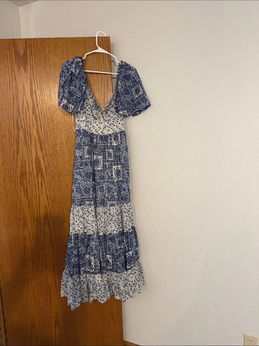 Abercrombie & Fitch Blue and White Patchwork Maxi Dress